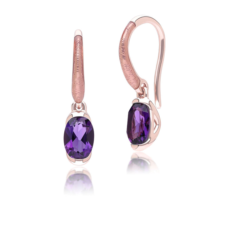 Siberian waltz Oval amethyst with violet enamelled half-bezel set french hook earrings in rose gold vermeil sterling silver