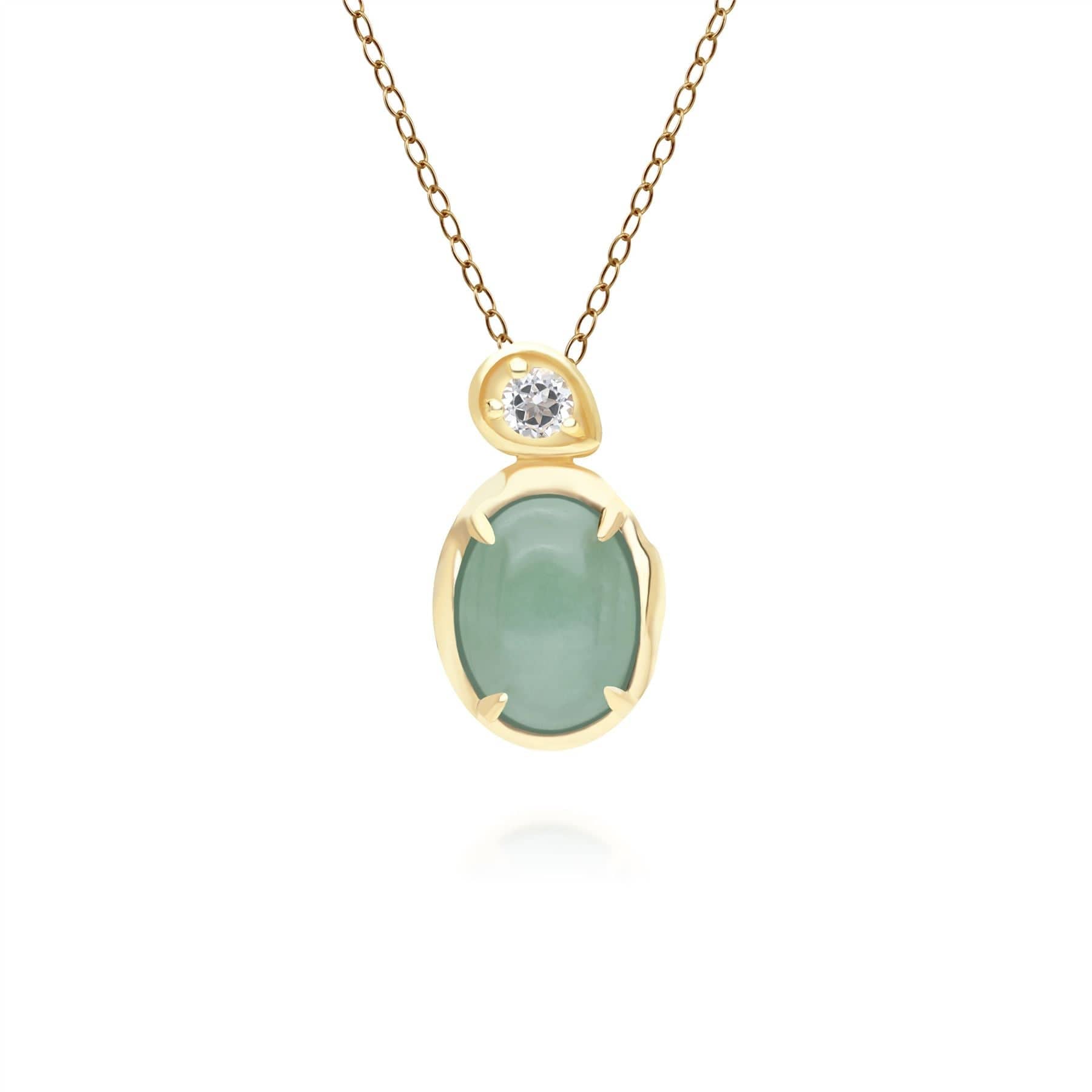 253P335402925 Irregular Oval Dyed Green Jade & Topaz Pendant In 18ct Gold Plated SterlIng Silver Front