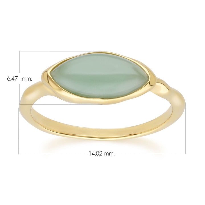 253R710102925 Irregular Marquise Dyed Green Jade Ring In 18ct Gold Plated SterlIng Silver Dimensions