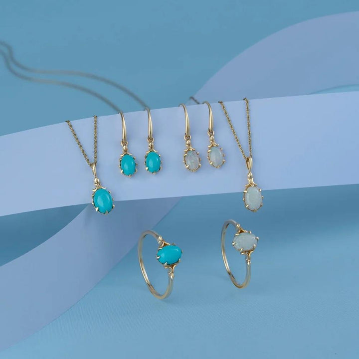 Classic Oval Turquoise Drop Earrings in 9ct Yellow Gold