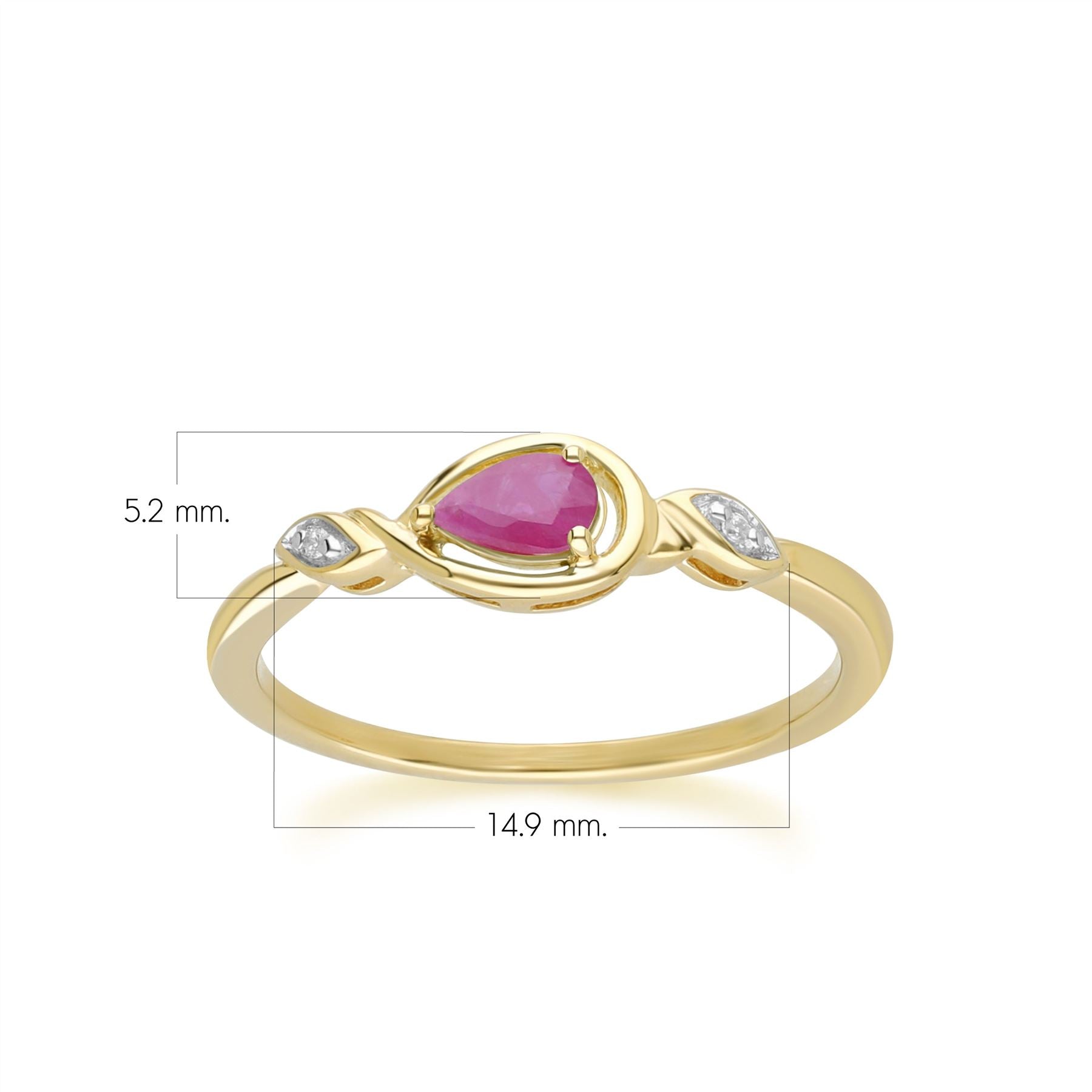Classic Pear Ruby & Diamond Ring In 9ct Yellow Gold