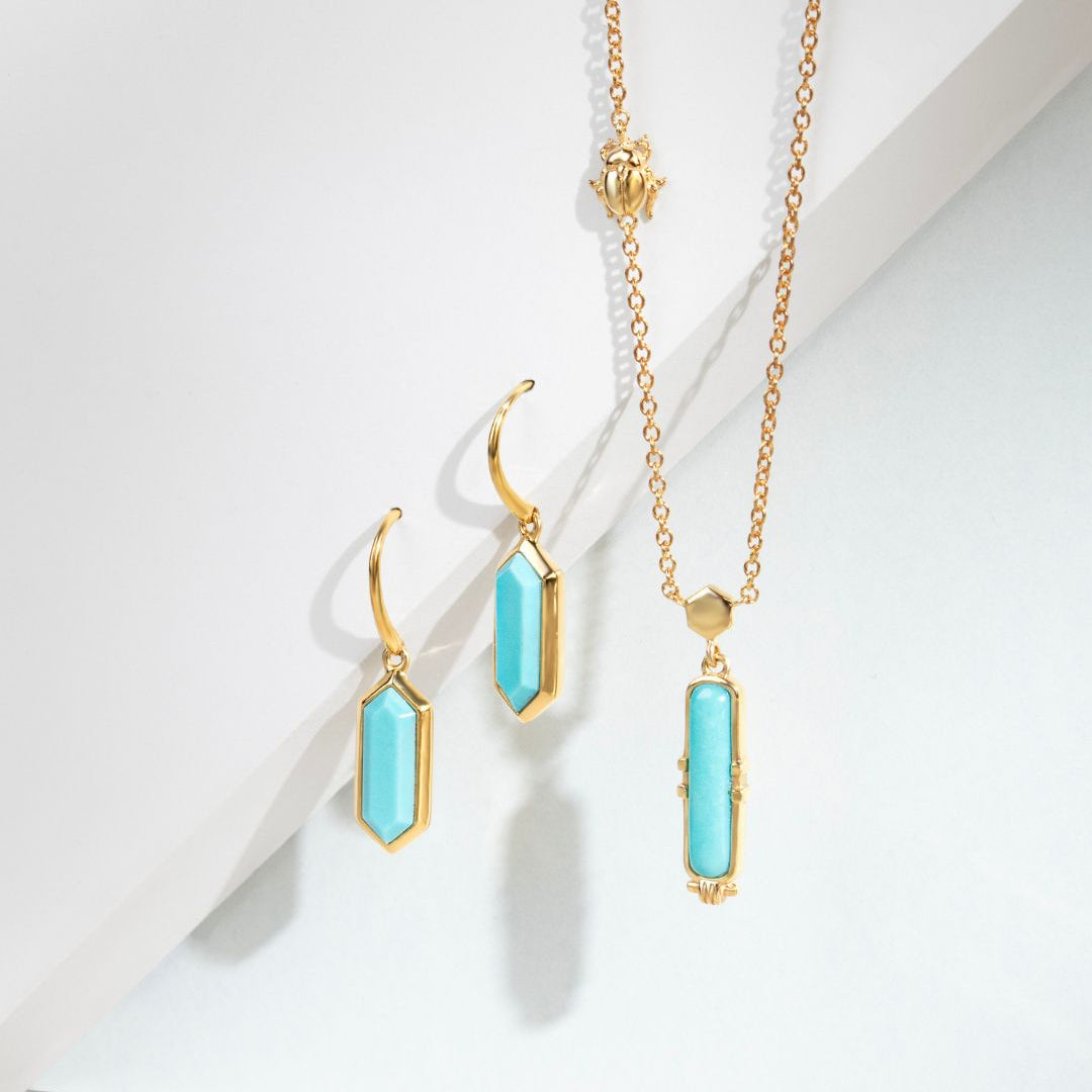ECFEW™ Turquoise Talisman Necklace in Gold Plated Sterling Silver