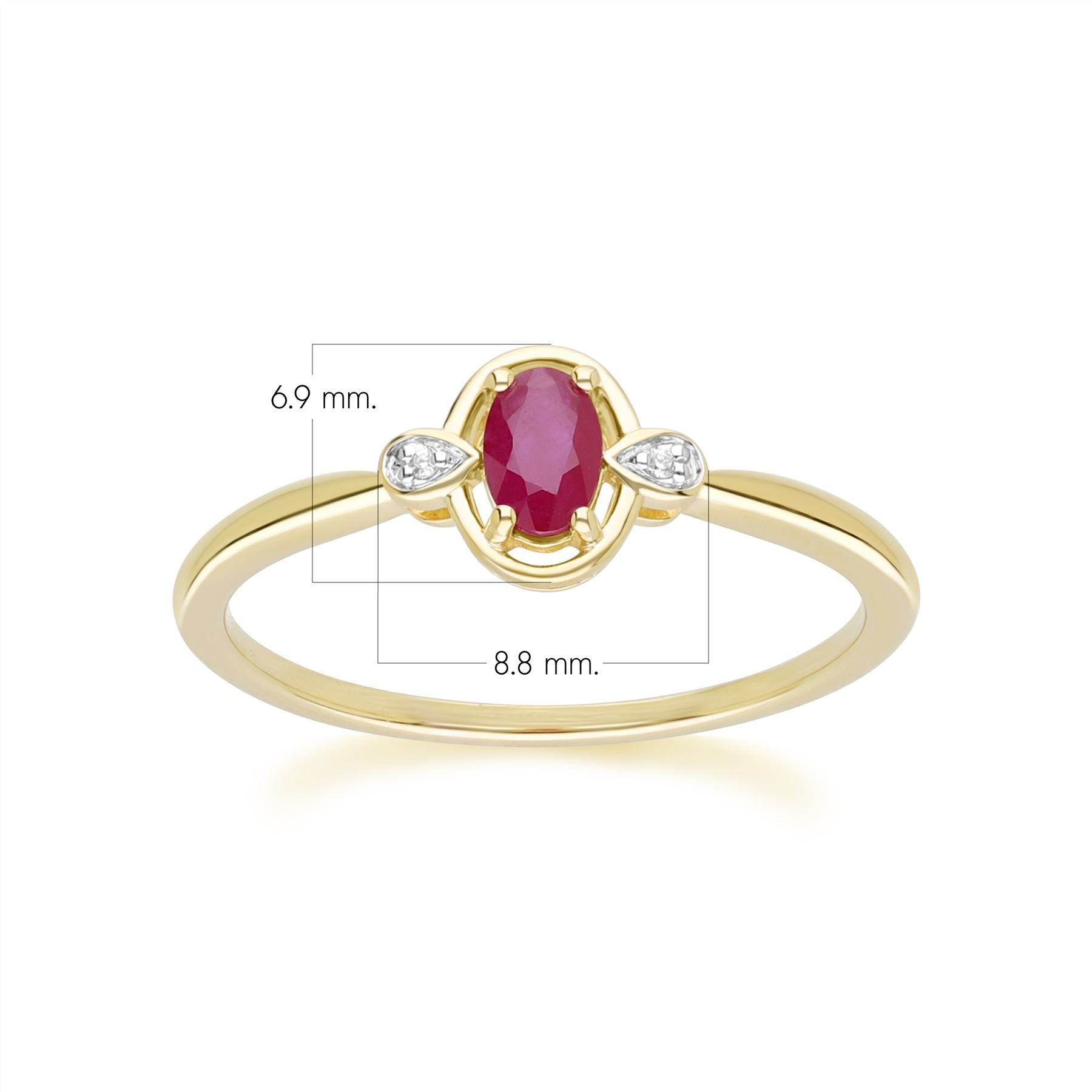 Classic Oval Ruby & Round Diamond Ring In 9ct Yellow Gold