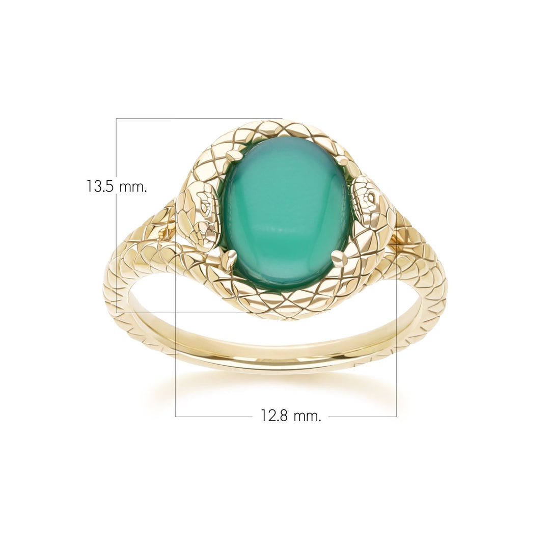 ECFEW™ Oval dyed green chalcedony snake two-headed coiled bezel-set cabochon ring in gold vermeil sterling silver