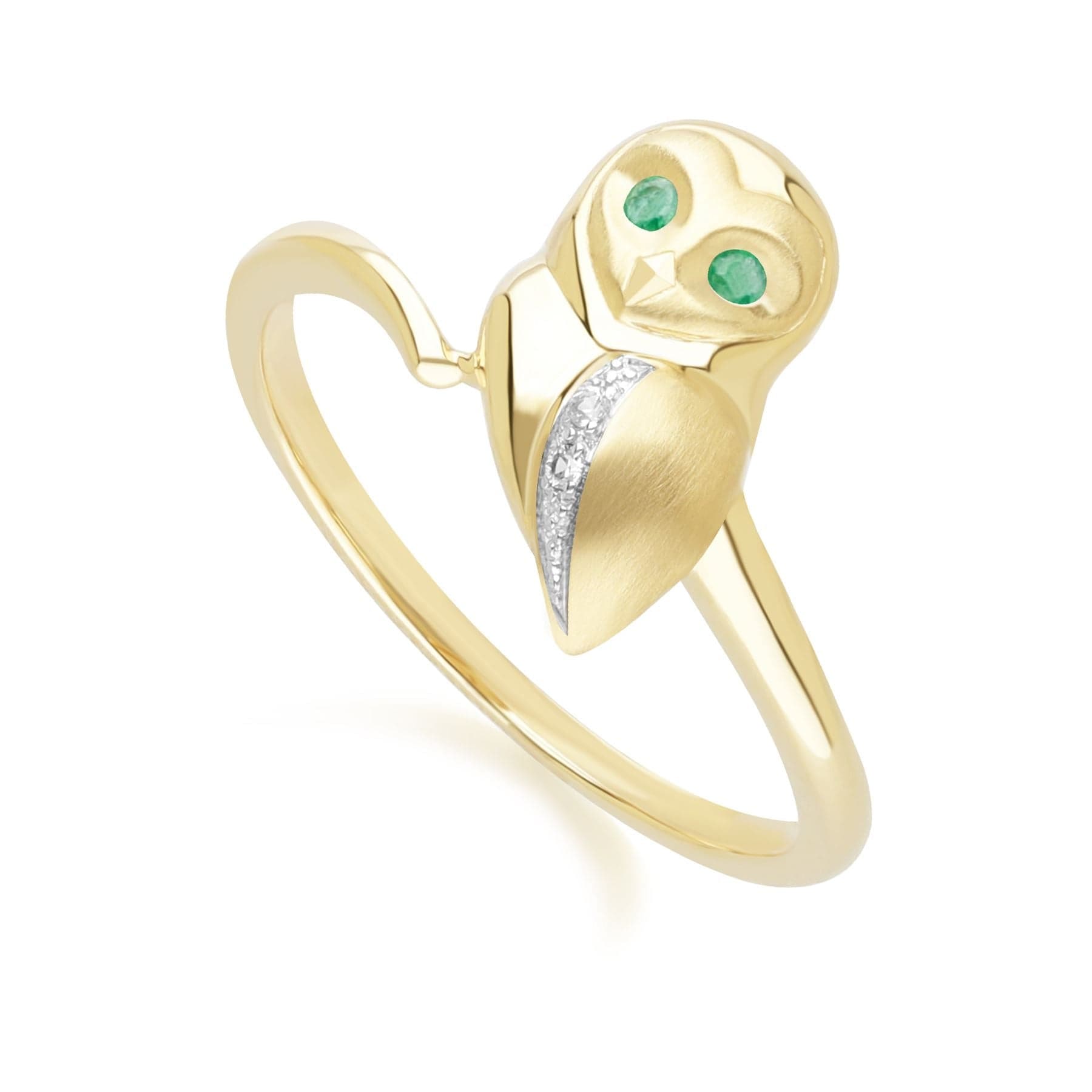135R2103029 Gardenia Emerald and White Sapphire Owl Ring in 9ct Yellow Gold Side