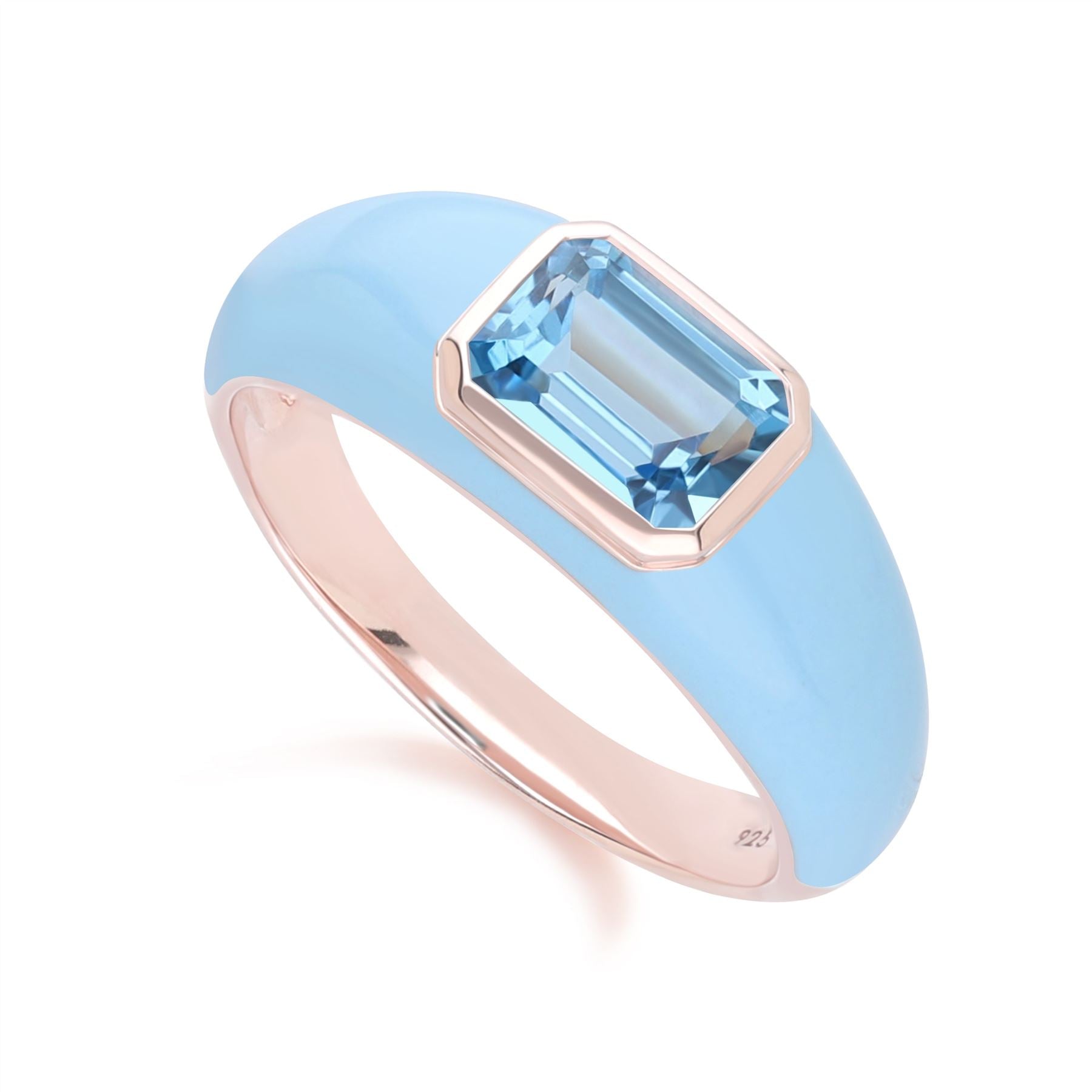 Siberian Waltz Blue Enamel & Octagon Sky Blue Topaz Ring In Rose Gold Vermeil