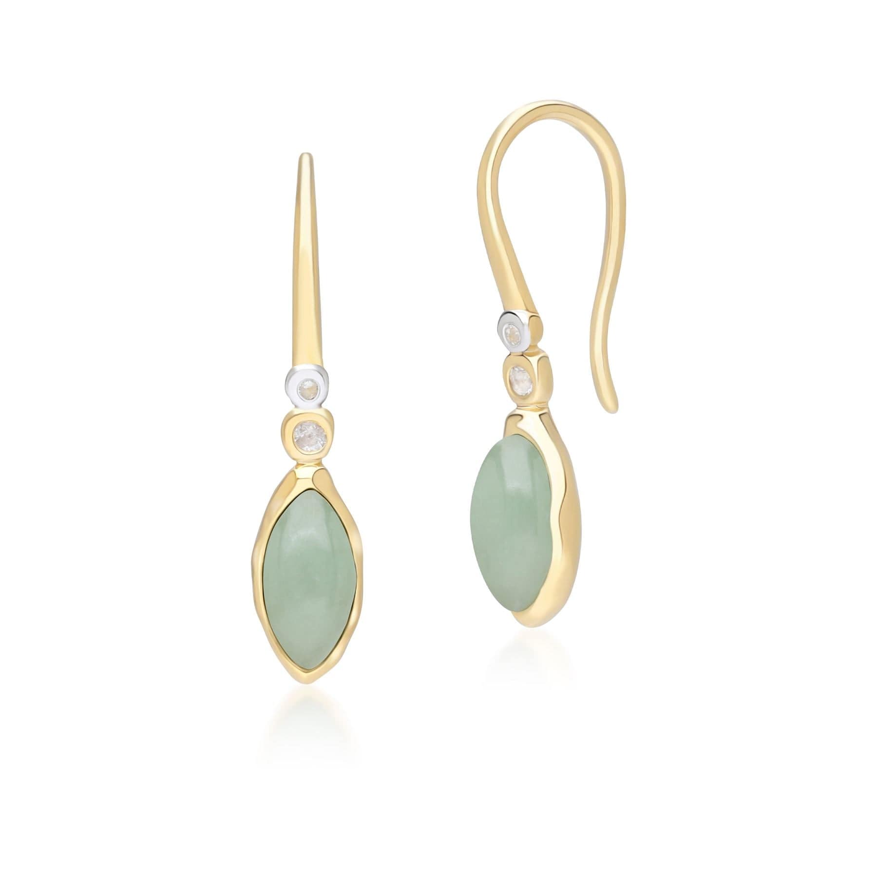 253E418602925 Irregular Marquise Dyed Green Jade & Topaz Drop Earrings In 18ct Gold Plated SterlIng Silver Front