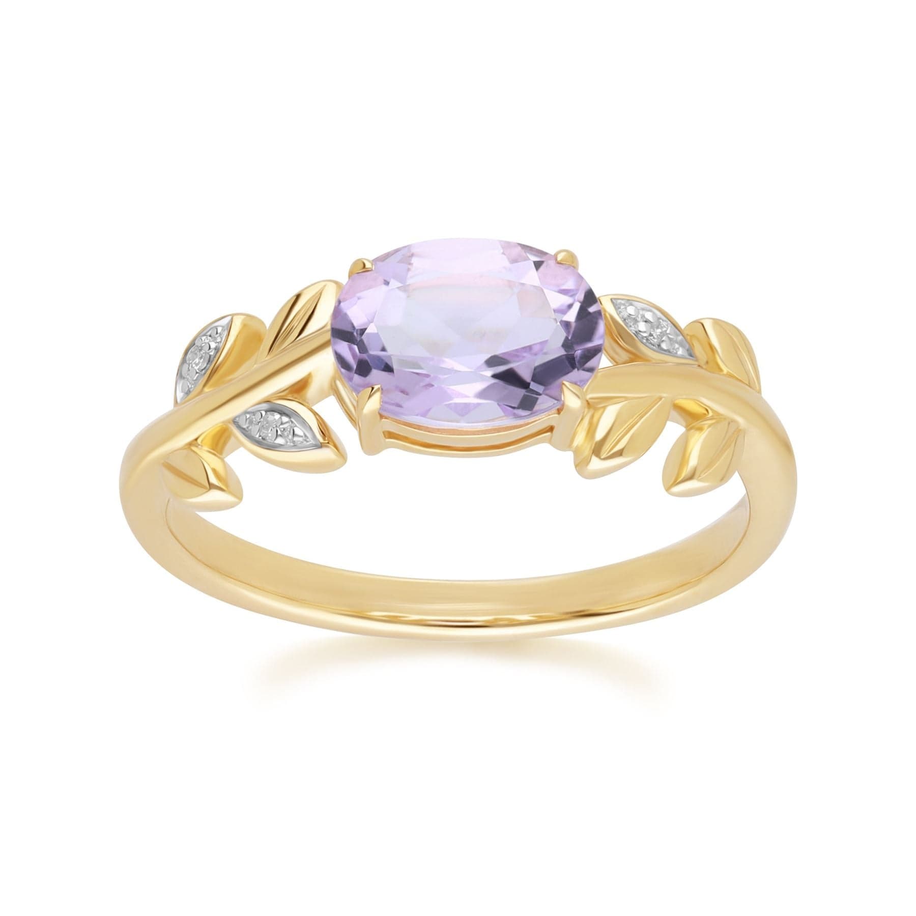 135R2093019 O leaf Pink Amethyst & Diamond Ring In 9ct Yellow Gold Front