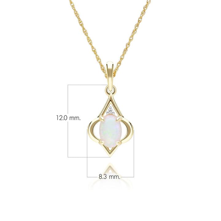 Classic Oval Opal & Diamond Pendant Necklace in 9ct Yellow Gold