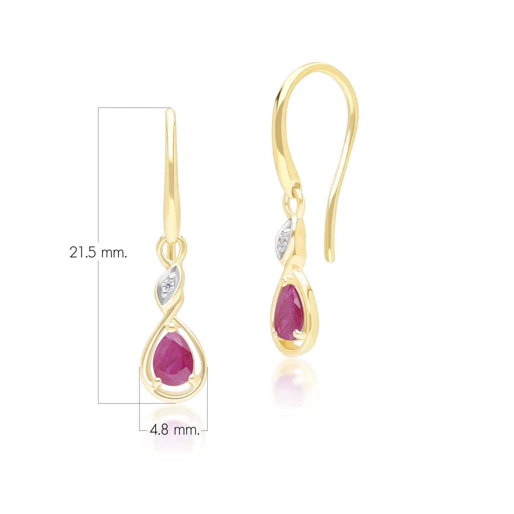 Classic Pear Ruby & Diamond Drop Earrings In 9ct Yellow Gold
