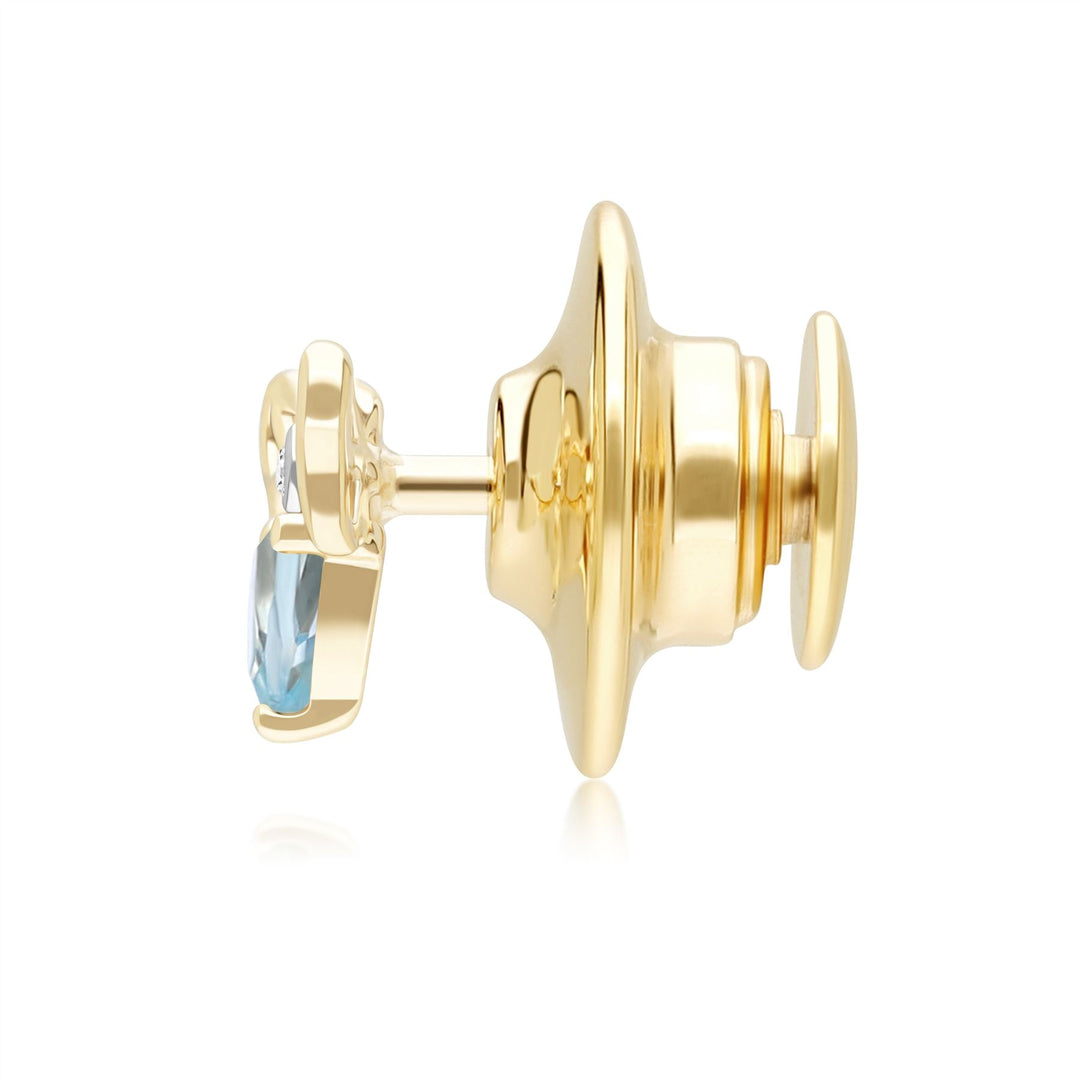 Honeycomb Art Nouveau Pear Shape Topaz and Diamond Bee Pin in 9ct Yellow Gold