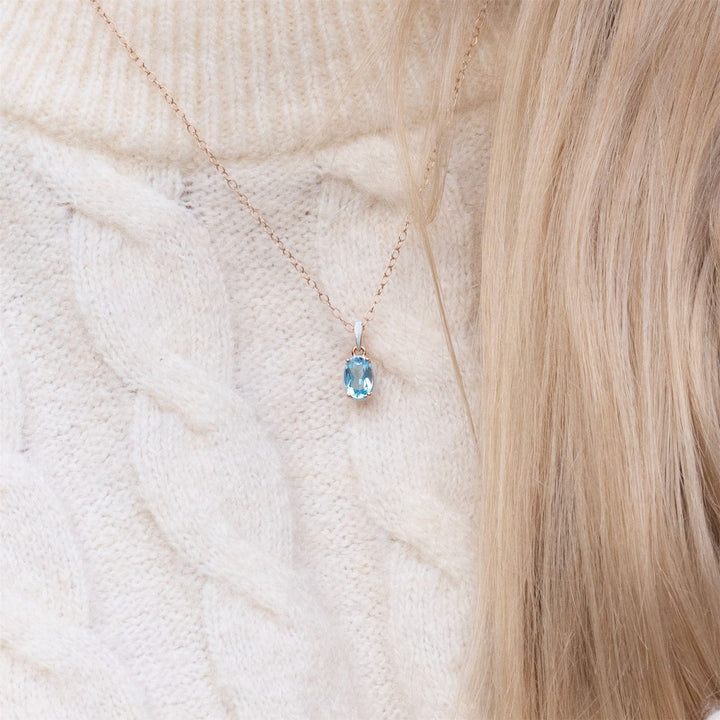 Siberian Waltz Blue Enamel & Oval Sky Blue Topaz Pendant Necklace In Rose Gold Vermeil
