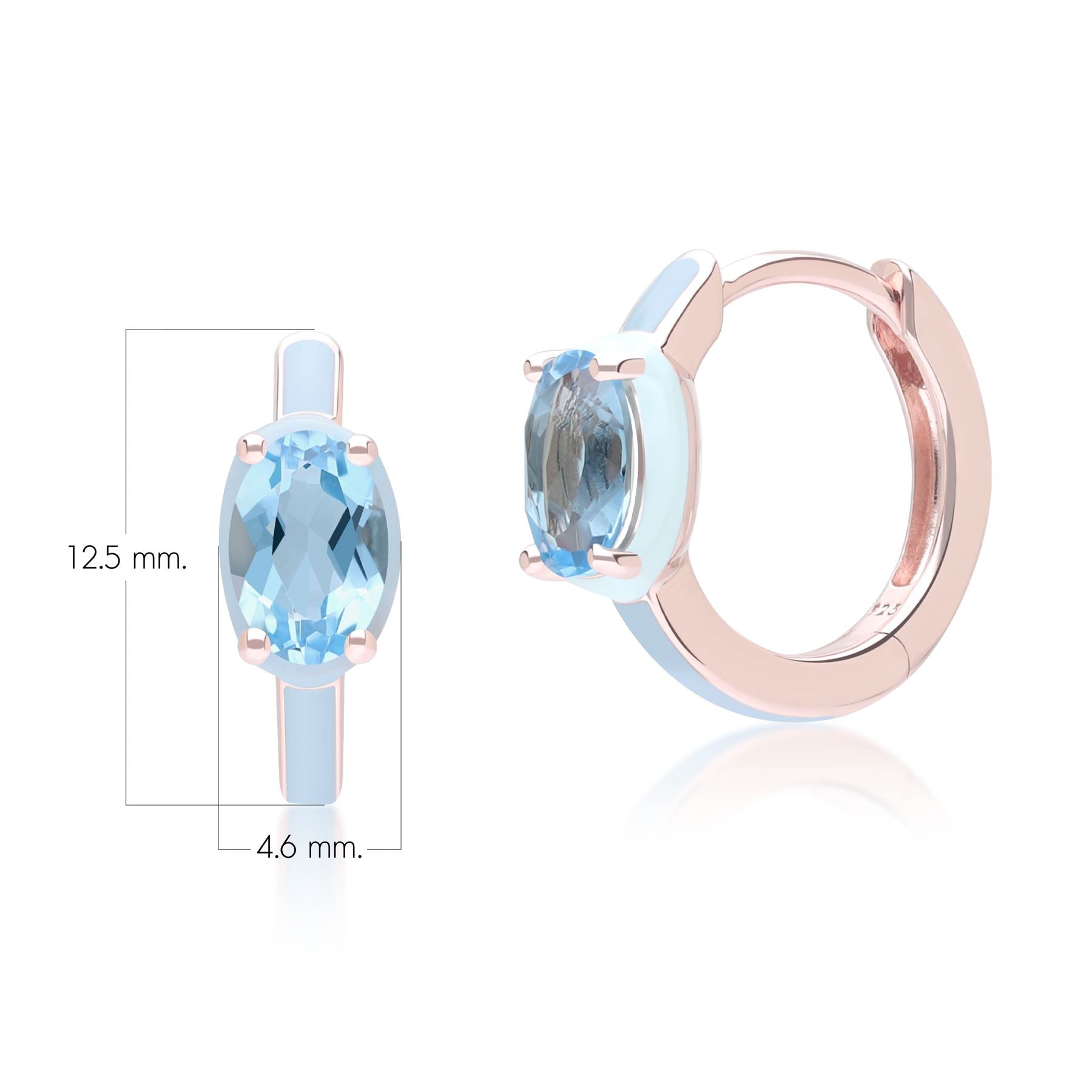 Siberian Waltz Blue Enamel & Oval Sky Blue Topaz Hoop Earrings In Rose Gold Vermeil