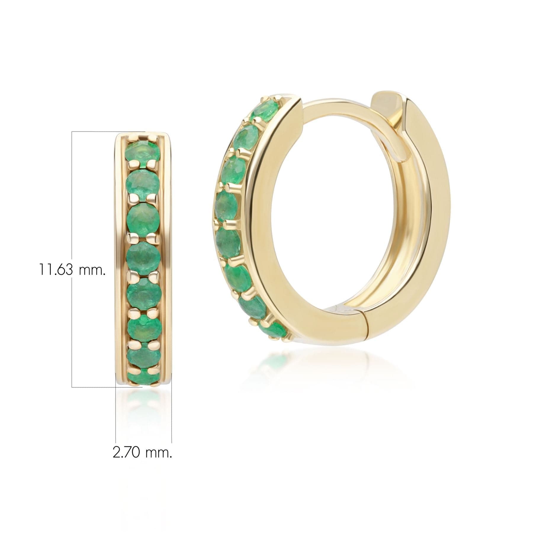 132E2846039 Classic Emerald Huggie Hoop Earrings in 9ct Yellow Gold Dimensions