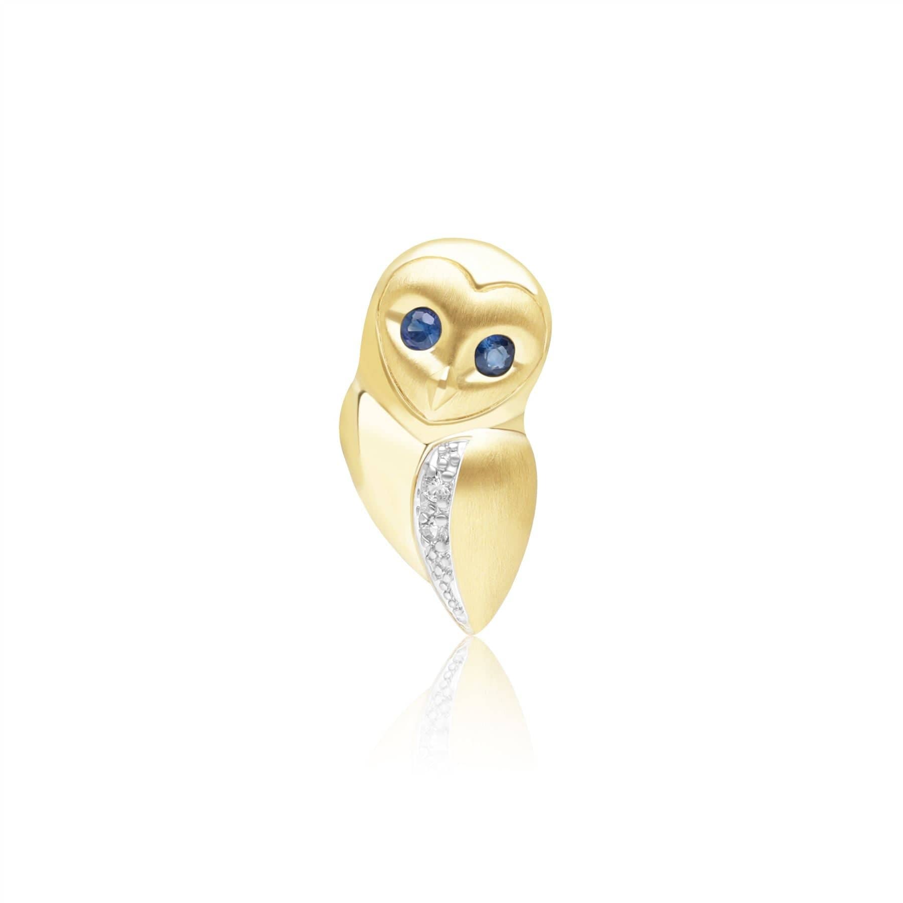 135T0004039 Gardenia Sapphire and White Sapphire Owl Pin in 9ct Yellow Gold Front