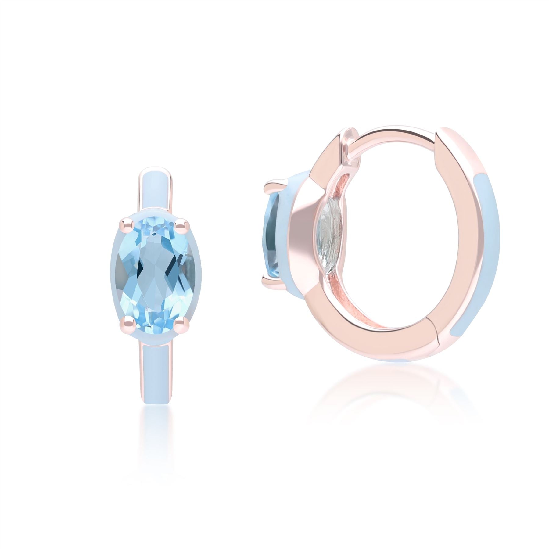 Siberian Waltz Blue Enamel & Oval Sky Blue Topaz Hoop Earrings In Rose Gold Vermeil