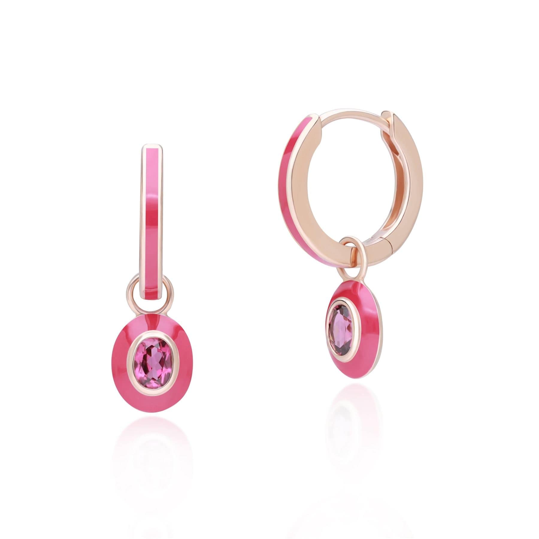 253E419090925 Siberian Waltz Pink Enamel & Oval Rhodolite Hoop Earrings in Rose Gold Plated Sterling Silver Front