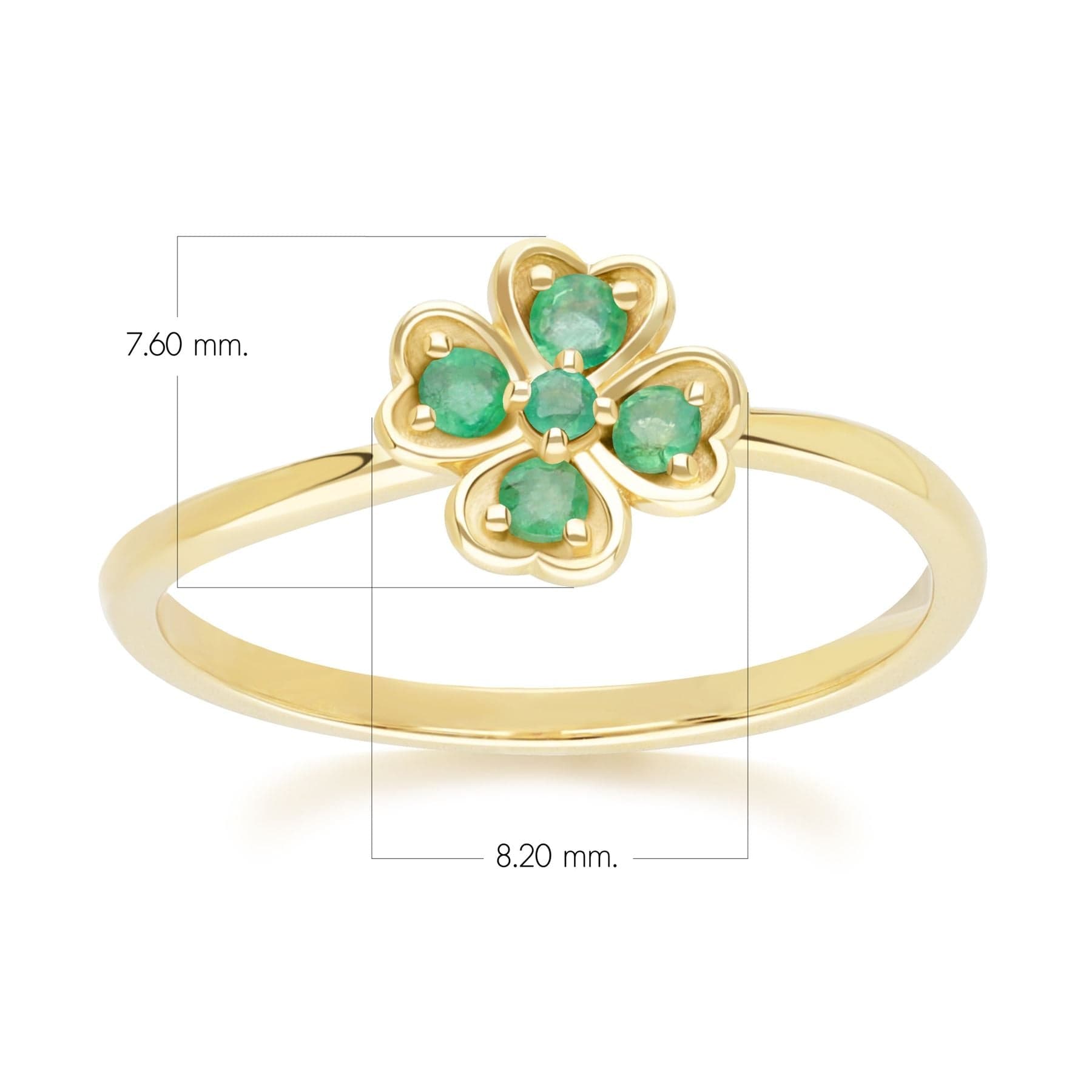 135R2102029 Gardenia Round Emerald Clover Ring in 9ct Yellow Gold Dimensions
