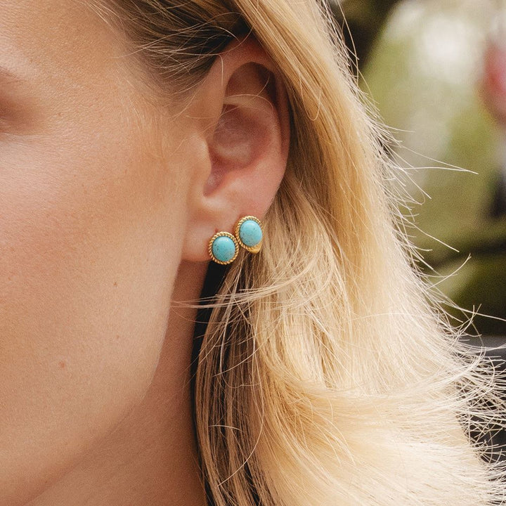 Classic Oval Turquoise Cabochon Stud Earrings in 9ct Yellow Gold