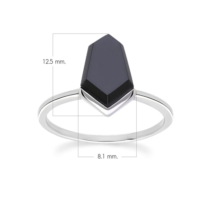 Grand Deco Hexagon Necktie Black Onyx Ring in Sterling Silver