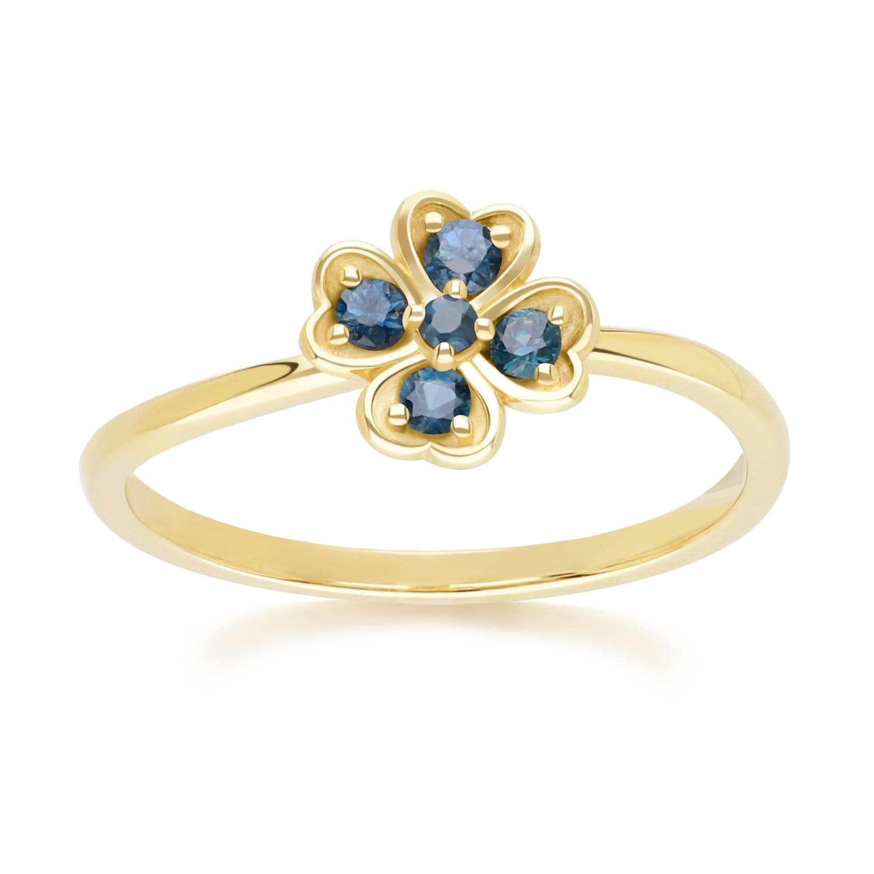 135R2102039 Gardenia Round Sapphire Clover Ring in 9ct Yellow Gold Front