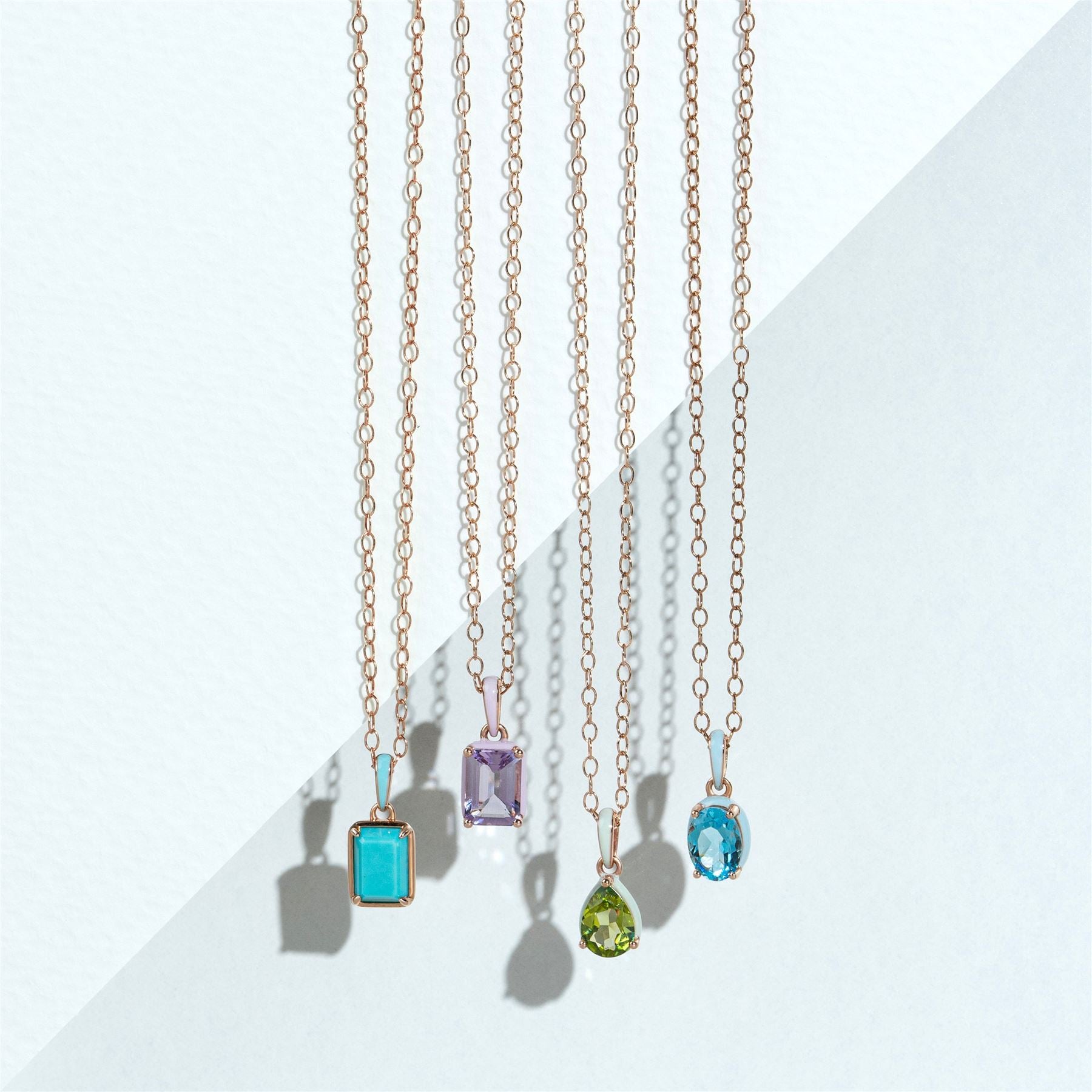 Siberian Waltz Violet Enamel & Octagon Amethyst Pendant Necklace In Rose Gold Vermeil