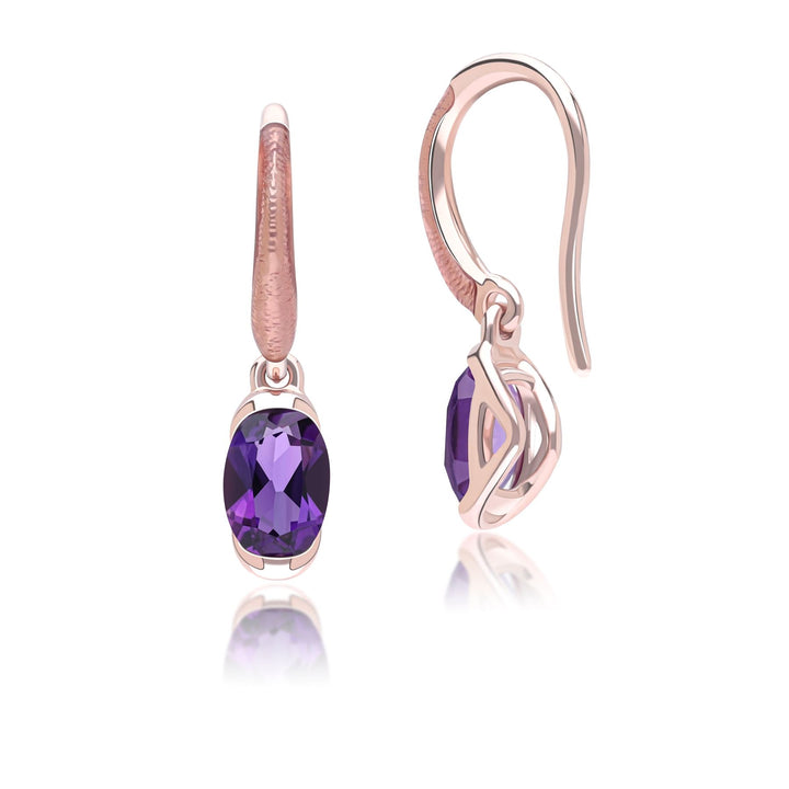 Siberian waltz Oval amethyst with violet enamelled half-bezel set french hook earrings in rose gold vermeil sterling silver