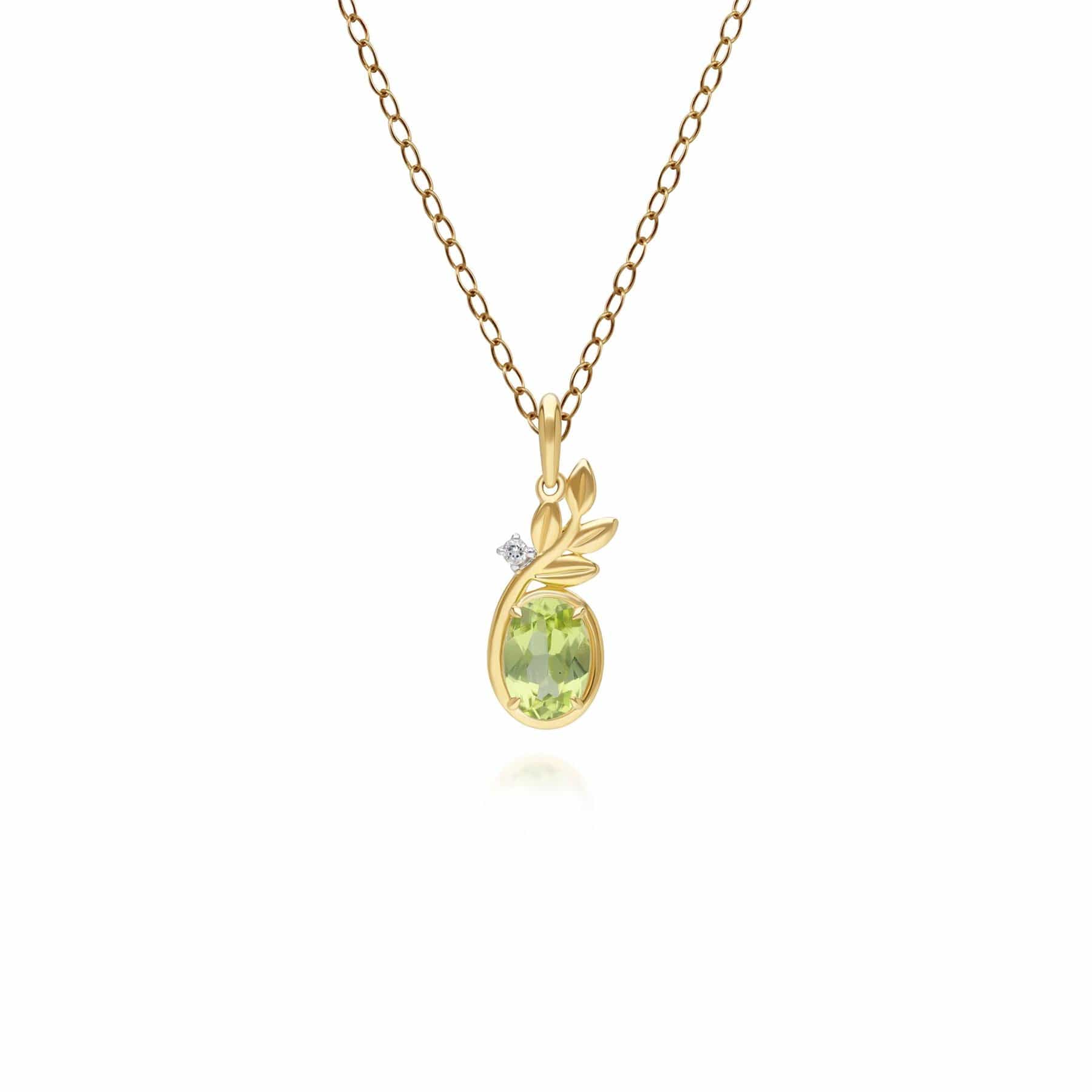 135P2117019 O Leaf Peridot & Diamond Pendant In 9ct Yellow Gold Front