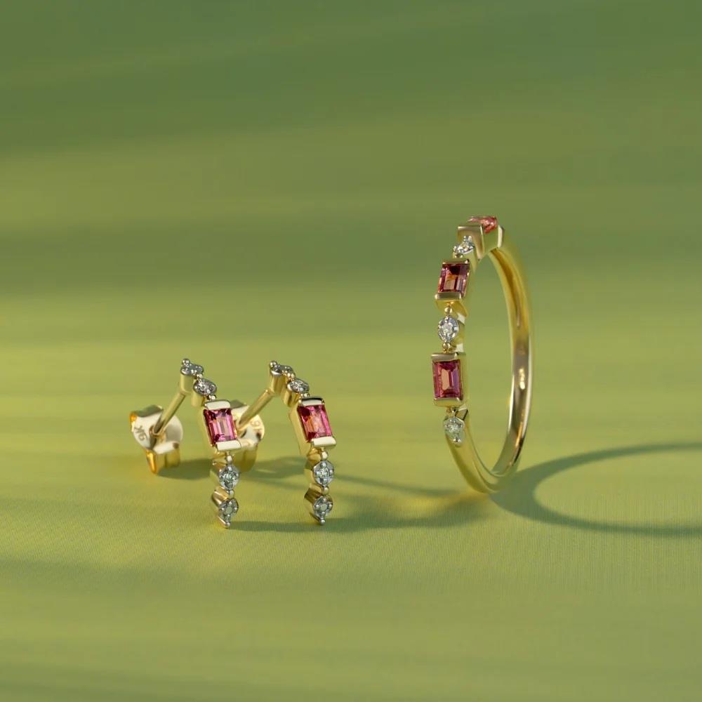 Classic Pink Tourmaline & Diamond Eternity Ring in 9ct Yellow Gold