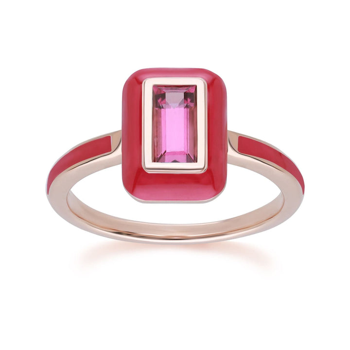 253R710490925 Siberian Waltz Pink Enamel & Baguette Rhodolite Ring in Rose Gold Plated Sterling Silver Side