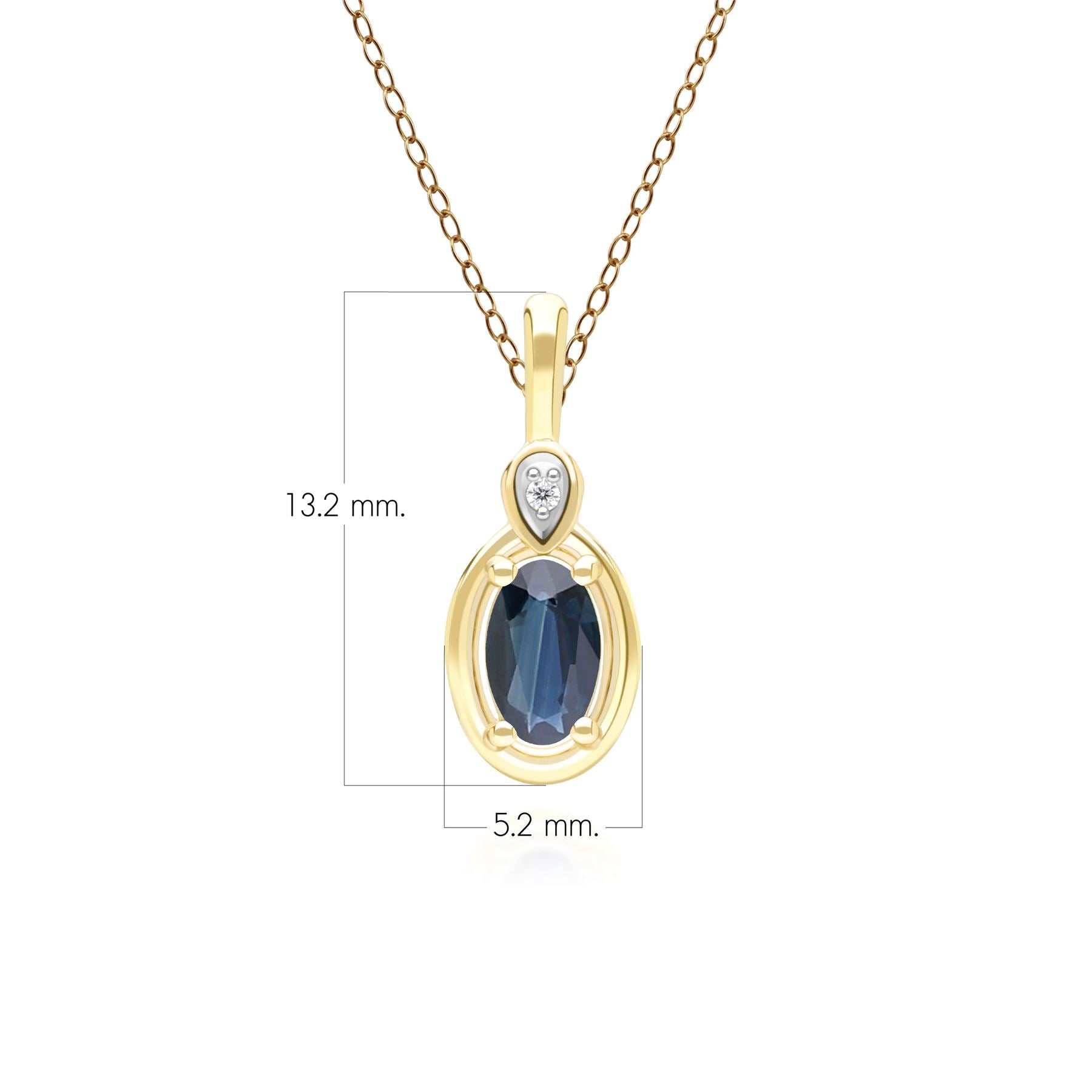 Classic Oval Sapphire & Round Diamond Pendant Necklace In 9ct Yellow Gold