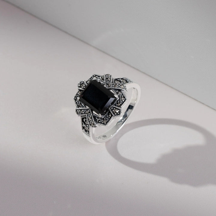 art-deco-style-baguette-black-spinel-marcasite-ring-in-silver-214r479001925 on model