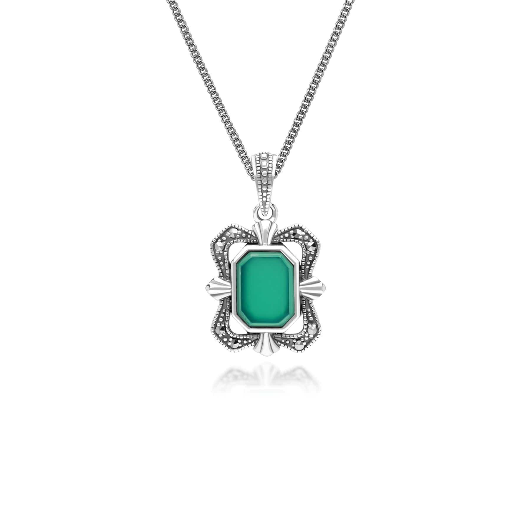 Art Deco Style Baguette Chalcedony and Marcasite Pendant Necklace in Sterling Silver 214P334501925 