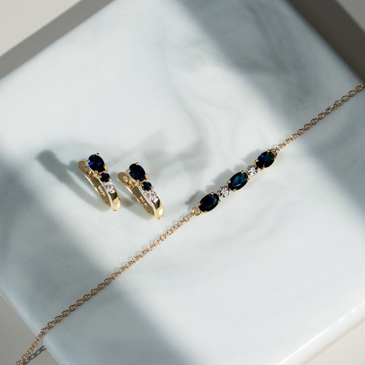 Classic Oval Sapphire & Diamond Hoop Earrings in 9ct Yellow Gold