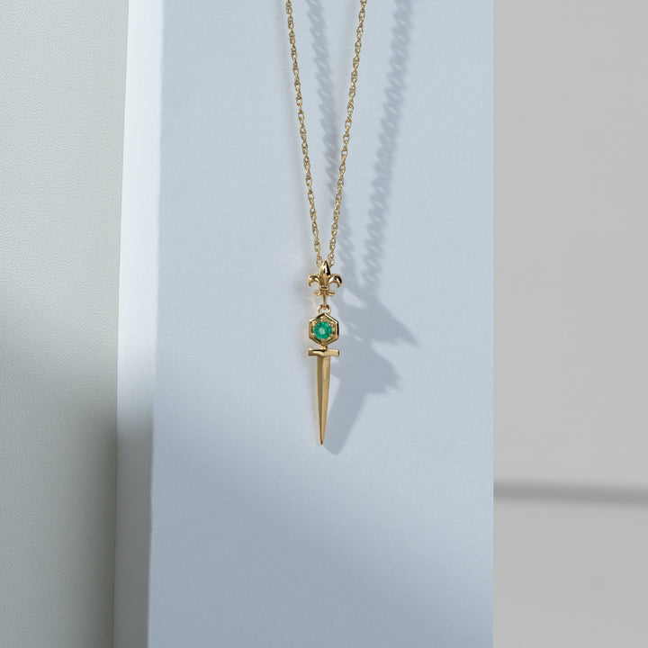 ECFEW™ Emerald Sword Pendant Necklace In 9ct Yellow Gold