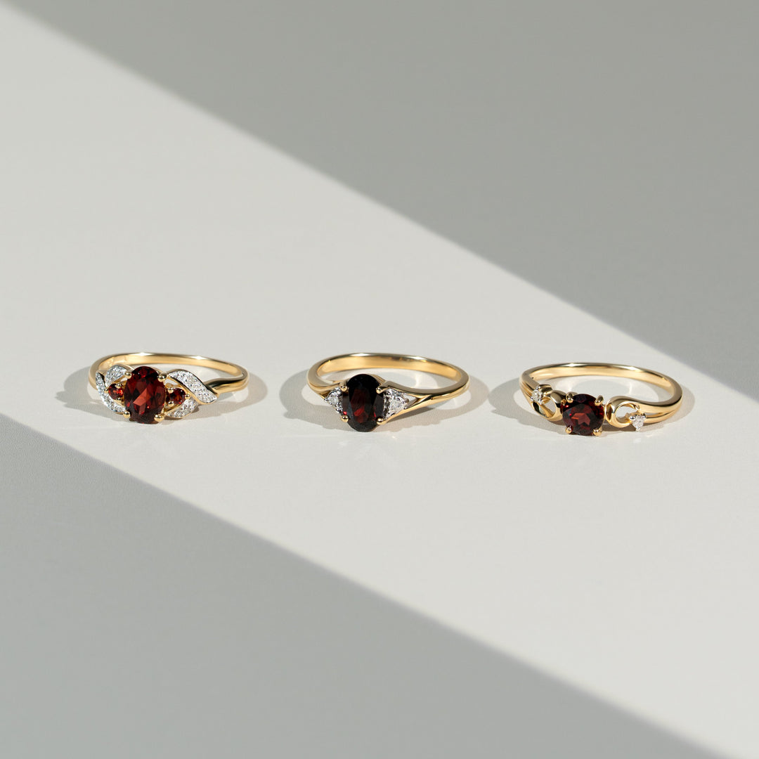 Classic Oval Garnet & Diamond Ring in 9ct Yellow Gold