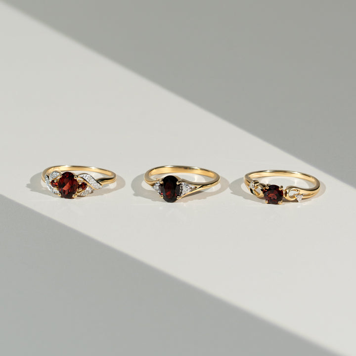 Classic Oval Garnet & Diamond Ring in 9ct Yellow Gold