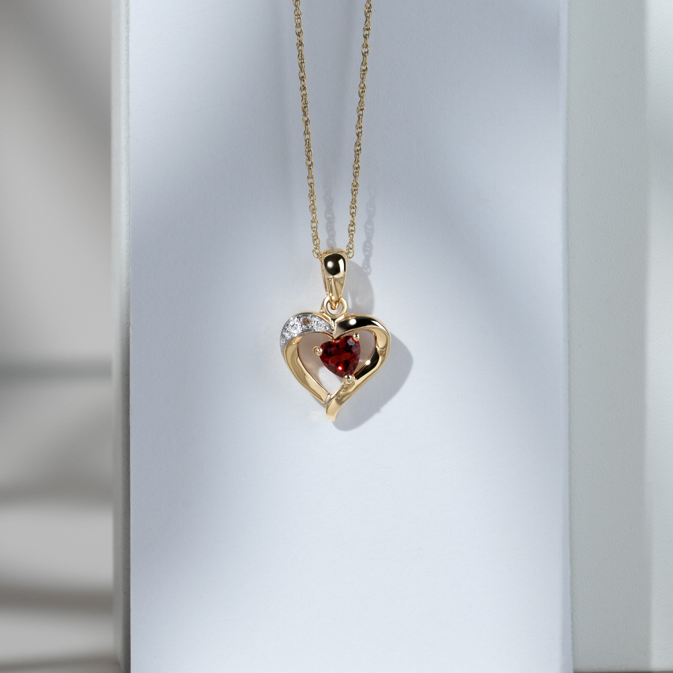 Classic Heart Garnet & Diamond Pendant in 9ct Yellow Gold