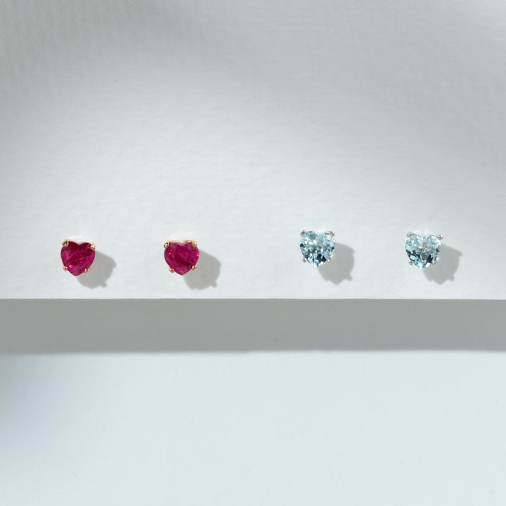 Petite Heart Ruby Stud Earrings in 9ct Rose Gold