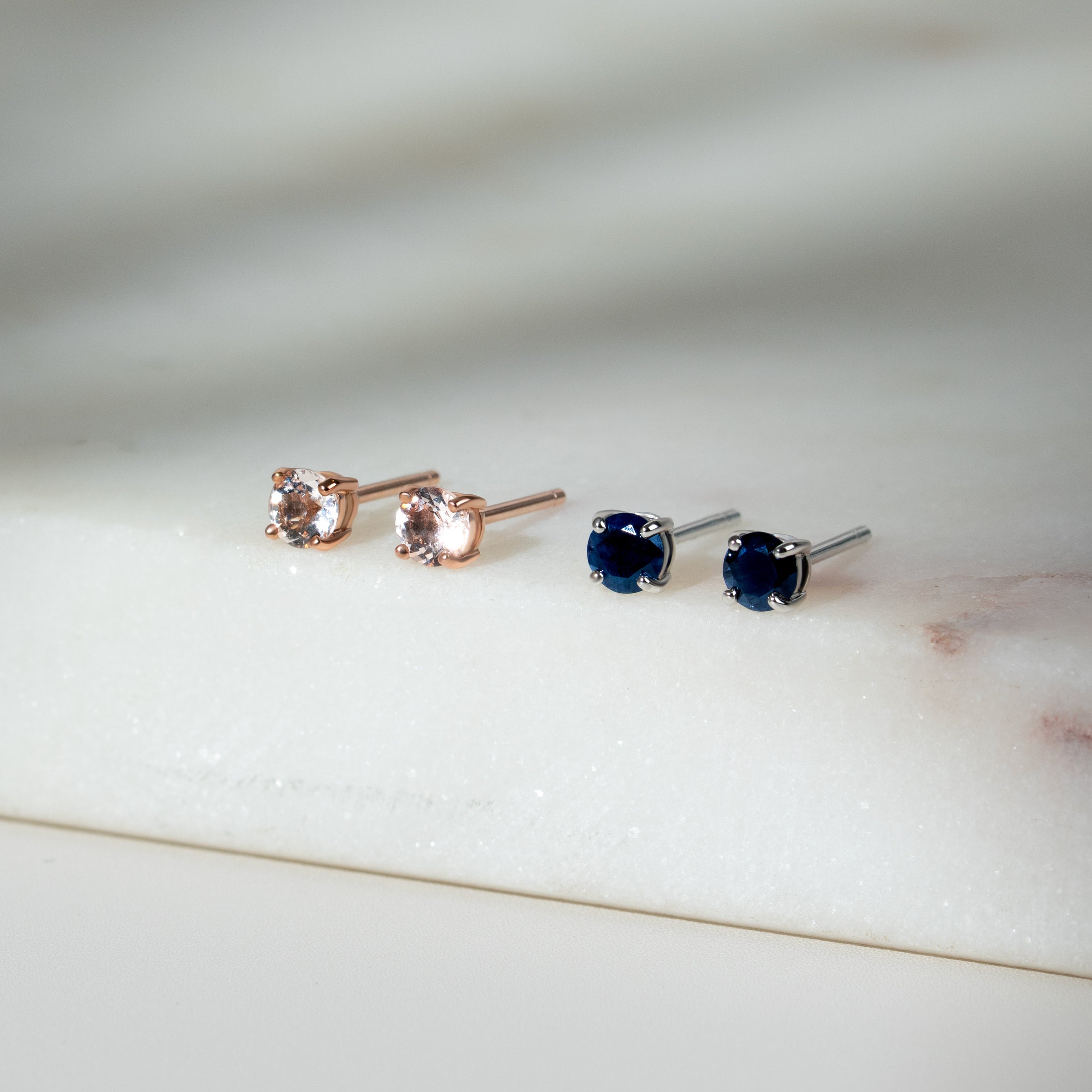 Classic Round Dark Blue Sapphire Stud Earrings in 9ct White Gold 3.5mm