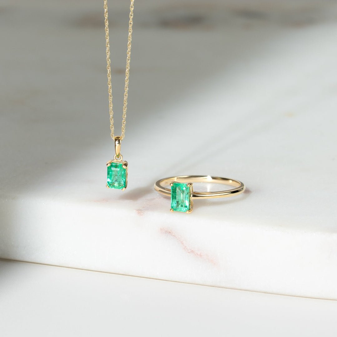 Classic Baguette Emerald Pendant in 9ct Yellow Gold