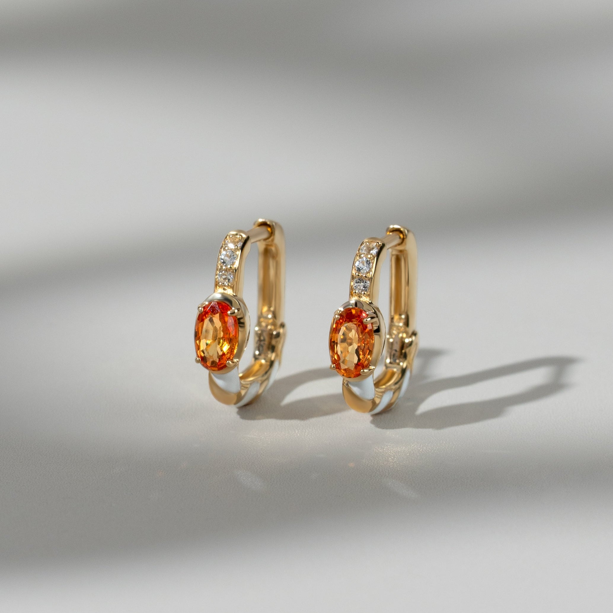 Siberian Waltz Topaz & Orange Sapphire Square Hoop Earrings in 9ct Gold