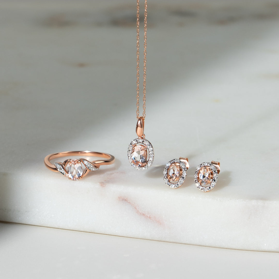 Classic Oval Morganite & Diamond Ring in 9ct Rose Gold