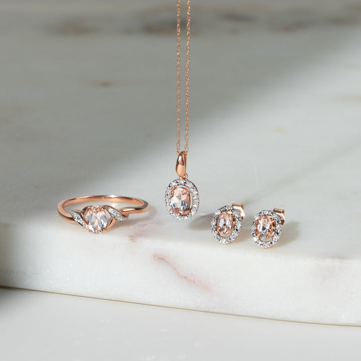 Classic Oval Morganite & Diamond Ring in 9ct Rose Gold
