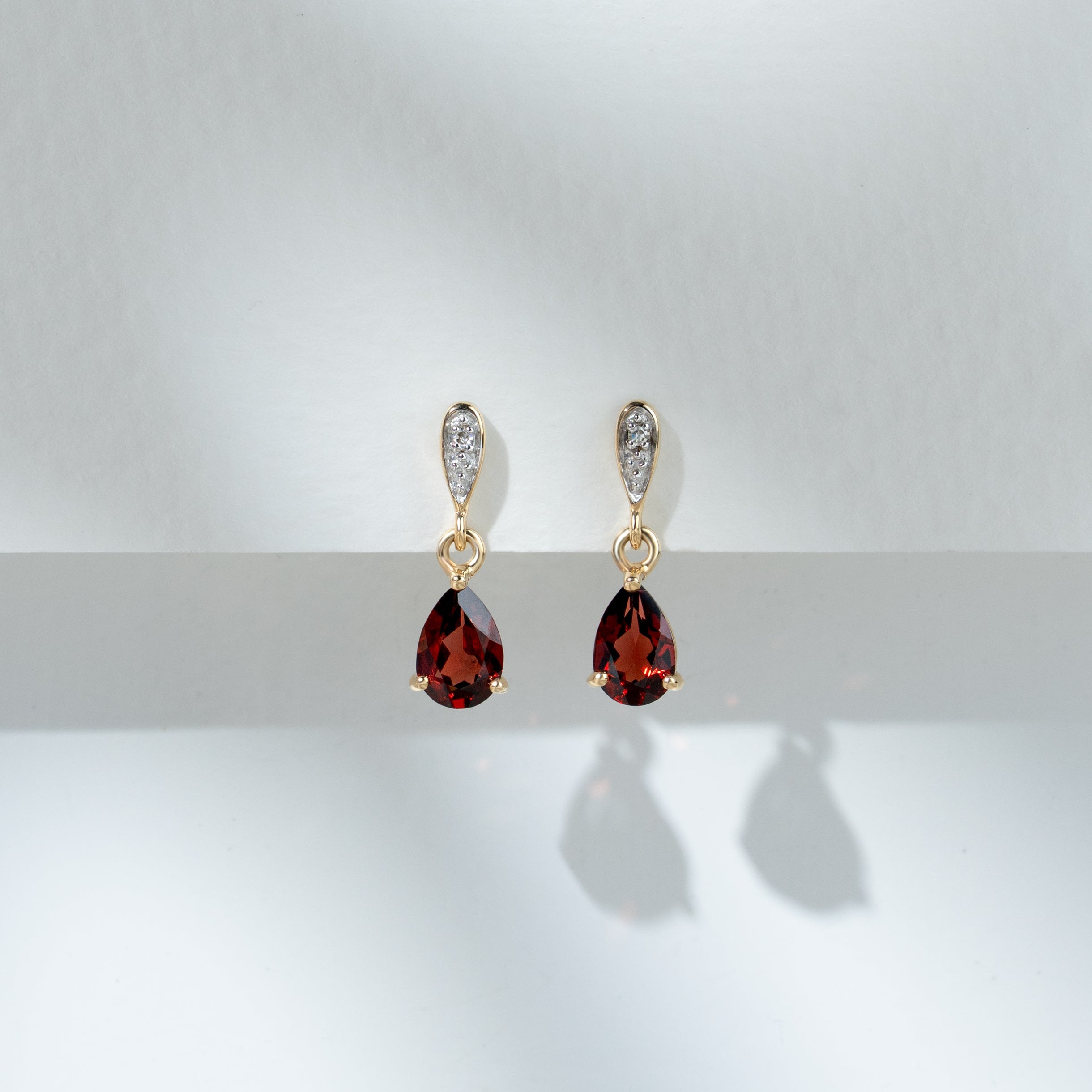 Classic Pear 1.00ct  Garnet & Diamond Drop Earrings in 9ct Yellow Gold
