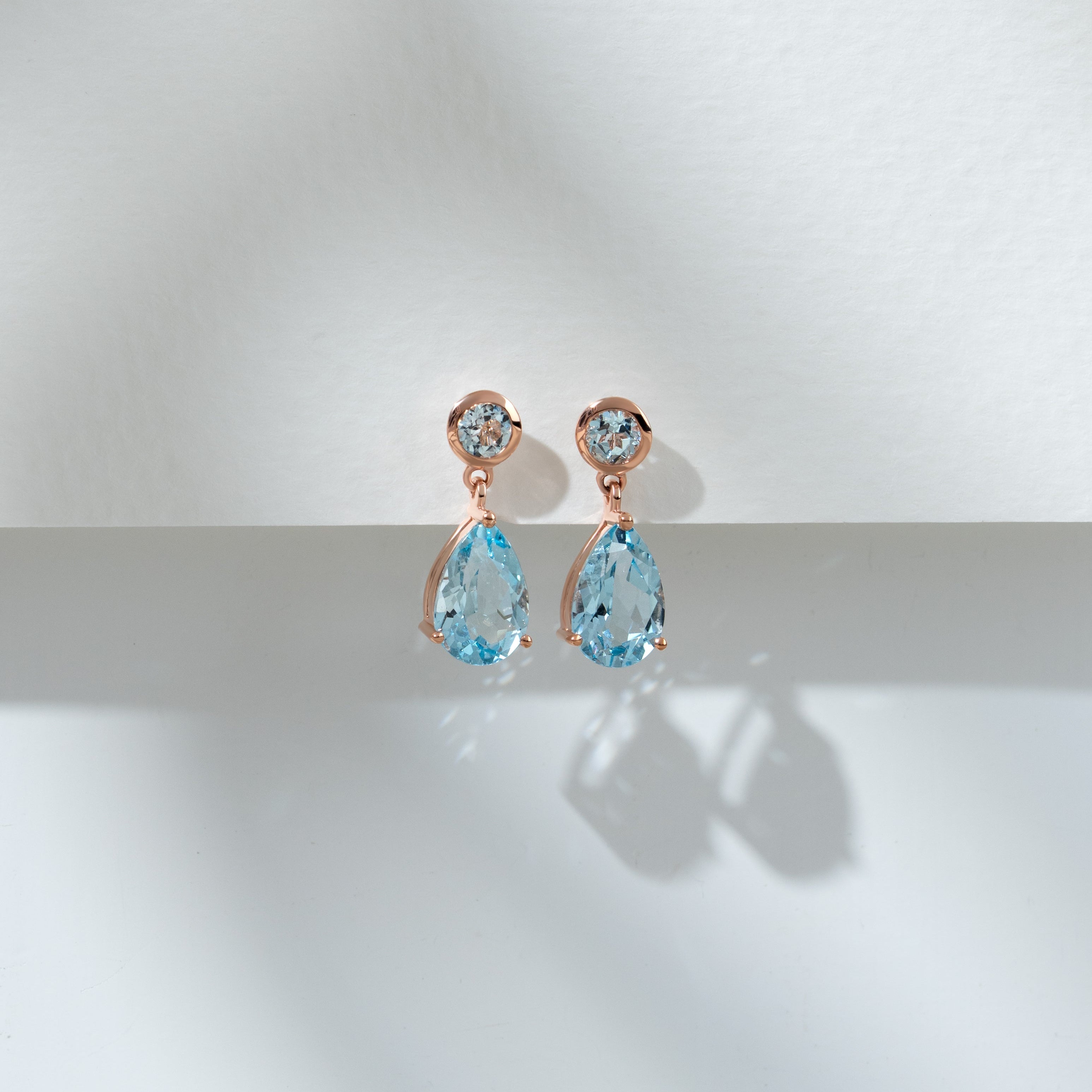 Classic Pear Blue Topaz Drop Earrings in 9ct Rose Gold