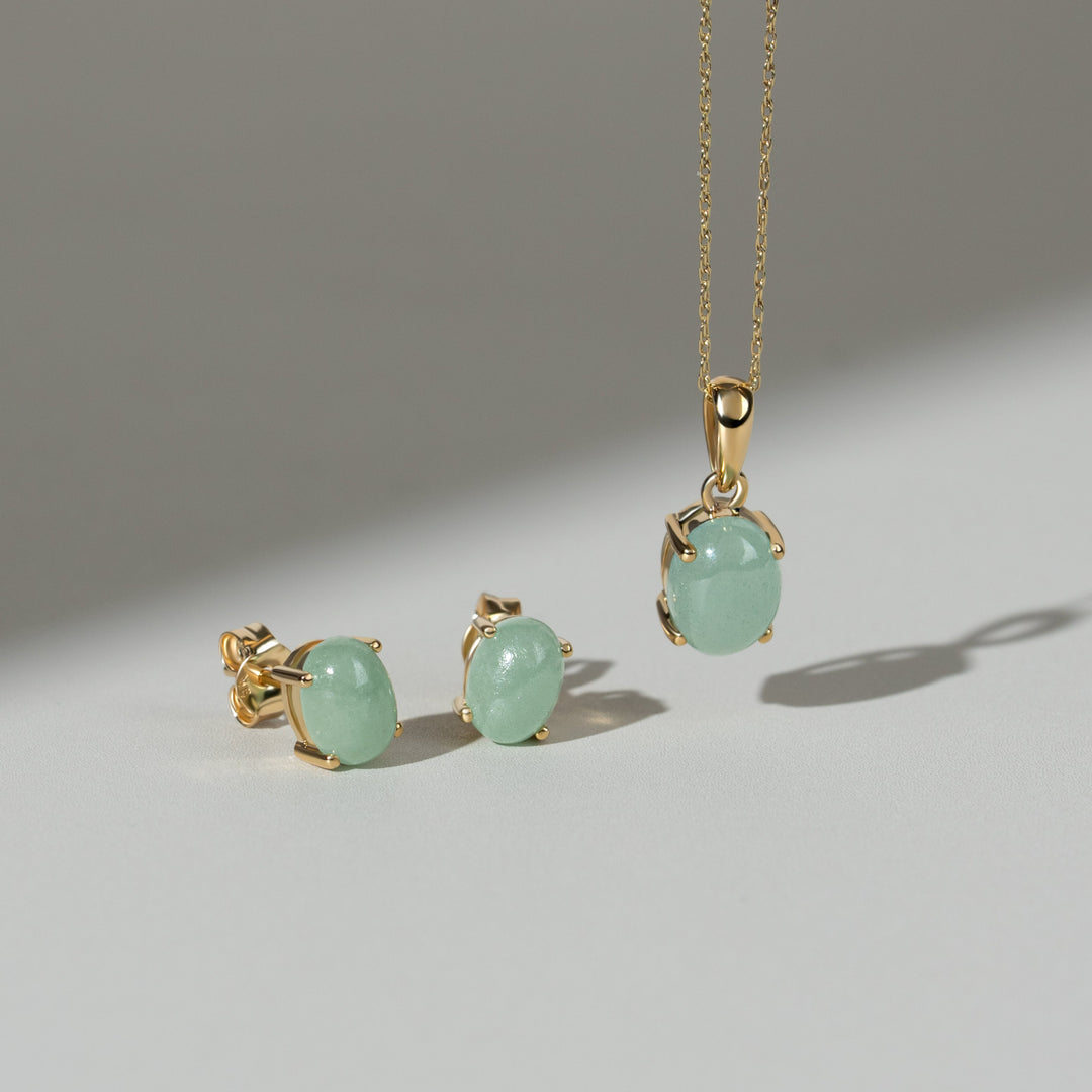 Classic Oval Jade Cabochon Pendant in 9ct Yellow Gold