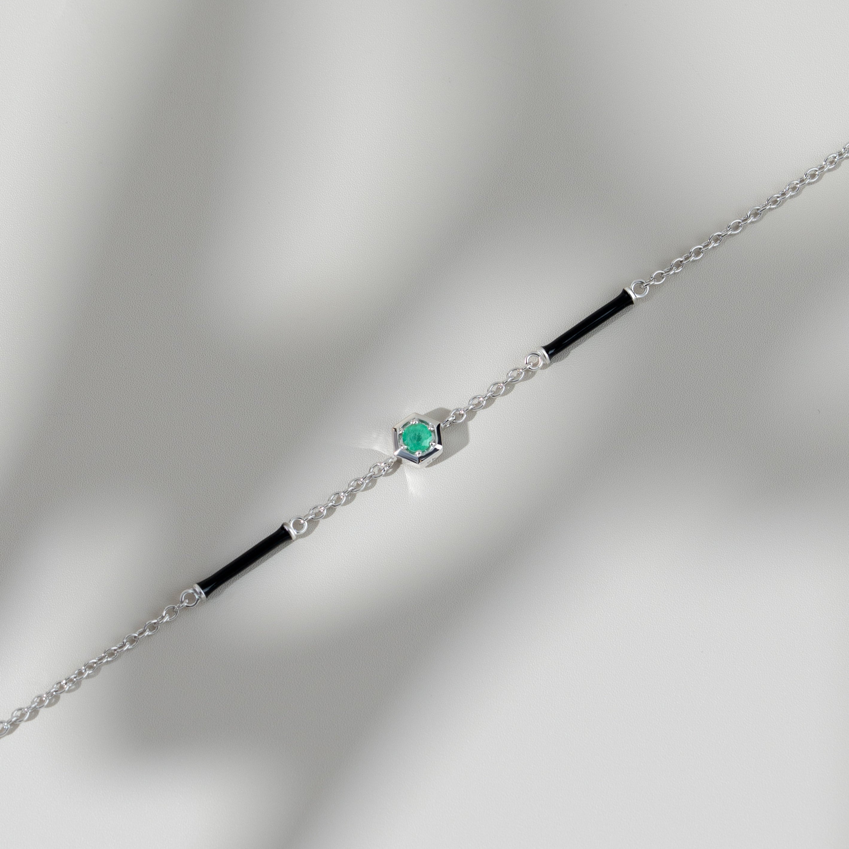 Grand Deco Enamel & Emerald Bracelet in 9ct White Gold