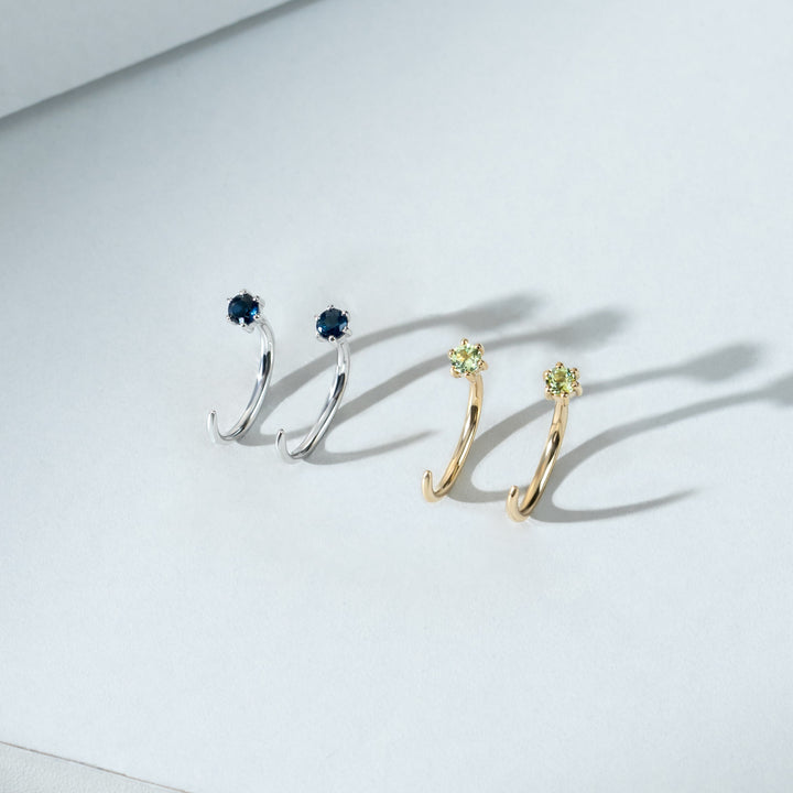 Peridot Pull Through Hoop Earrings in 9ct Yellow Gold