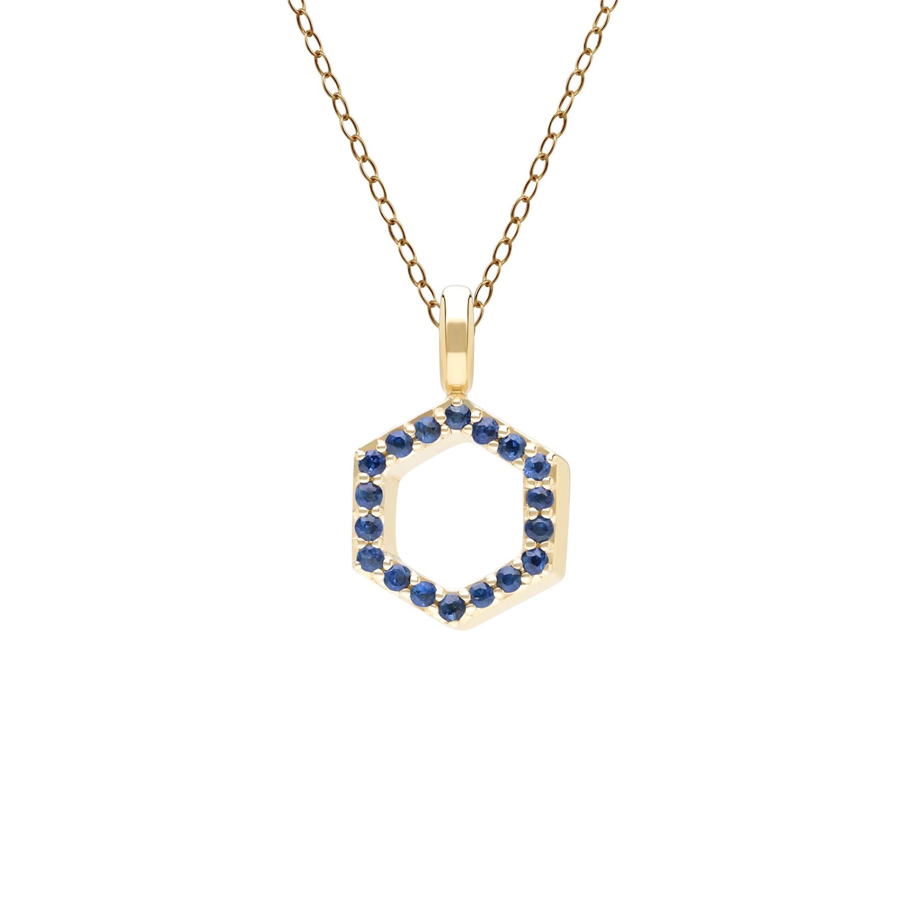 Geometric Hex Sapphire Pendant Necklace in 9ct Yellow Gold Front